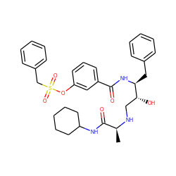 C[C@H](NC[C@@H](O)[C@H](Cc1ccccc1)NC(=O)c1cccc(OS(=O)(=O)Cc2ccccc2)c1)C(=O)NC1CCCCC1 ZINC000058468460