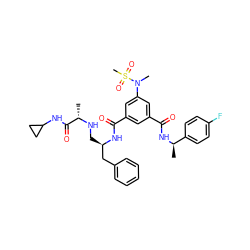 C[C@H](NC[C@H](Cc1ccccc1)NC(=O)c1cc(C(=O)N[C@H](C)c2ccc(F)cc2)cc(N(C)S(C)(=O)=O)c1)C(=O)NC1CC1 ZINC000034803892