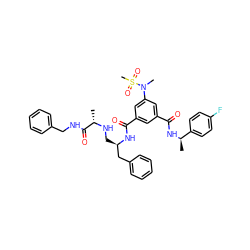 C[C@H](NC[C@H](Cc1ccccc1)NC(=O)c1cc(C(=O)N[C@H](C)c2ccc(F)cc2)cc(N(C)S(C)(=O)=O)c1)C(=O)NCc1ccccc1 ZINC000034803895