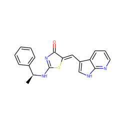 C[C@H](NC1=NC(=O)/C(=C/c2c[nH]c3ncccc23)S1)c1ccccc1 ZINC000040943010