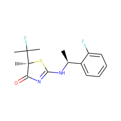 C[C@H](NC1=NC(=O)[C@@](C)(C(C)(C)F)S1)c1ccccc1F ZINC000014953773