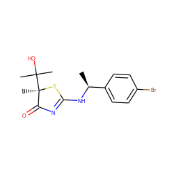 C[C@H](NC1=NC(=O)[C@@](C)(C(C)(C)O)S1)c1ccc(Br)cc1 ZINC000040872320