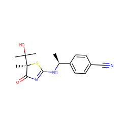 C[C@H](NC1=NC(=O)[C@@](C)(C(C)(C)O)S1)c1ccc(C#N)cc1 ZINC000040845160