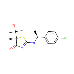 C[C@H](NC1=NC(=O)[C@@](C)(C(C)(C)O)S1)c1ccc(Cl)cc1 ZINC000040379422