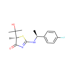 C[C@H](NC1=NC(=O)[C@@](C)(C(C)(C)O)S1)c1ccc(F)cc1 ZINC000040848960