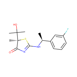 C[C@H](NC1=NC(=O)[C@@](C)(C(C)(C)O)S1)c1cccc(F)c1 ZINC000040380572