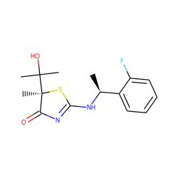 C[C@H](NC1=NC(=O)[C@@](C)(C(C)(C)O)S1)c1ccccc1F ZINC000040848671