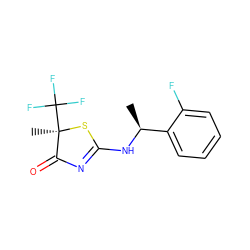 C[C@H](NC1=NC(=O)[C@@](C)(C(F)(F)F)S1)c1ccccc1F ZINC000014953779