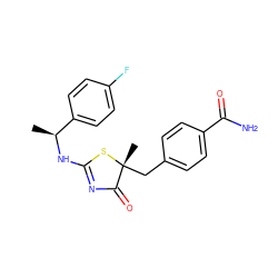 C[C@H](NC1=NC(=O)[C@@](C)(Cc2ccc(C(N)=O)cc2)S1)c1ccc(F)cc1 ZINC000040872316