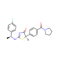 C[C@H](NC1=NC(=O)[C@@](C)(c2ccc(C(=O)N3CCCC3)cc2)S1)c1ccc(F)cc1 ZINC000040846803