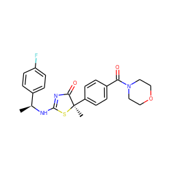 C[C@H](NC1=NC(=O)[C@@](C)(c2ccc(C(=O)N3CCOCC3)cc2)S1)c1ccc(F)cc1 ZINC000040393714