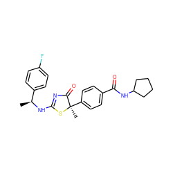 C[C@H](NC1=NC(=O)[C@@](C)(c2ccc(C(=O)NC3CCCC3)cc2)S1)c1ccc(F)cc1 ZINC000040380574