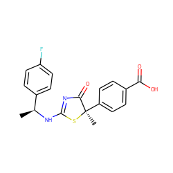 C[C@H](NC1=NC(=O)[C@@](C)(c2ccc(C(=O)O)cc2)S1)c1ccc(F)cc1 ZINC000040866916