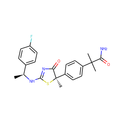 C[C@H](NC1=NC(=O)[C@@](C)(c2ccc(C(C)(C)C(N)=O)cc2)S1)c1ccc(F)cc1 ZINC000040981009