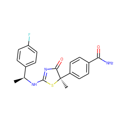 C[C@H](NC1=NC(=O)[C@@](C)(c2ccc(C(N)=O)cc2)S1)c1ccc(F)cc1 ZINC000040392022