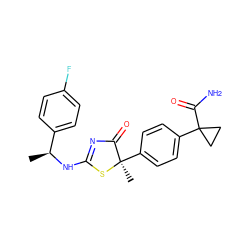 C[C@H](NC1=NC(=O)[C@@](C)(c2ccc(C3(C(N)=O)CC3)cc2)S1)c1ccc(F)cc1 ZINC000040865919