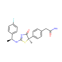 C[C@H](NC1=NC(=O)[C@@](C)(c2ccc(CC(N)=O)cc2)S1)c1ccc(F)cc1 ZINC000040379475