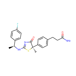 C[C@H](NC1=NC(=O)[C@@](C)(c2ccc(CCC(N)=O)cc2)S1)c1ccc(F)cc1 ZINC000040393182