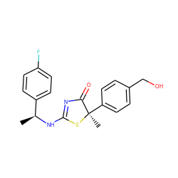 C[C@H](NC1=NC(=O)[C@@](C)(c2ccc(CO)cc2)S1)c1ccc(F)cc1 ZINC000040395437