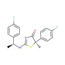 C[C@H](NC1=NC(=O)[C@@](C)(c2ccc(F)cc2)S1)c1ccc(F)cc1 ZINC000040860742