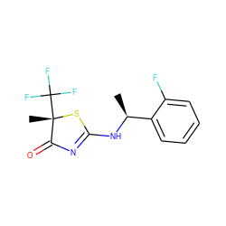 C[C@H](NC1=NC(=O)[C@](C)(C(F)(F)F)S1)c1ccccc1F ZINC000014953783