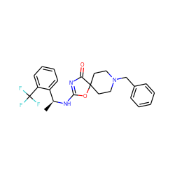 C[C@H](NC1=NC(=O)C2(CCN(Cc3ccccc3)CC2)O1)c1ccccc1C(F)(F)F ZINC000028824023