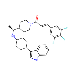 C[C@H](NC1CCC(c2c[nH]c3ccccc23)CC1)C1CCN(C(=O)/C=C/c2cc(F)c(F)c(F)c2)CC1 ZINC000073195685