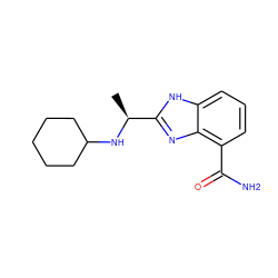 C[C@H](NC1CCCCC1)c1nc2c(C(N)=O)cccc2[nH]1 ZINC000040977240