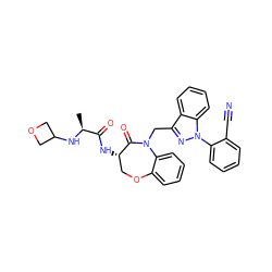 C[C@H](NC1COC1)C(=O)N[C@H]1COc2ccccc2N(Cc2nn(-c3ccccc3C#N)c3ccccc23)C1=O ZINC000144008774