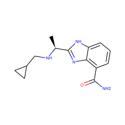 C[C@H](NCC1CC1)c1nc2c(C(N)=O)cccc2[nH]1 ZINC000040935167