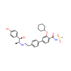 C[C@H](NCCc1ccc(-c2ccc(C(=O)NS(C)(=O)=O)c(OC3CCCCC3)c2)cc1)[C@H](O)c1ccc(O)cc1 ZINC000043060051