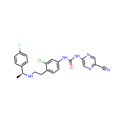 C[C@H](NCCc1ccc(NC(=O)Nc2cnc(C#N)cn2)cc1Cl)c1ccc(F)cc1 ZINC000140073087