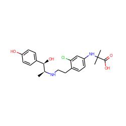 C[C@H](NCCc1ccc(NC(C)(C)C(=O)O)cc1Cl)[C@H](O)c1ccc(O)cc1 ZINC000013862644