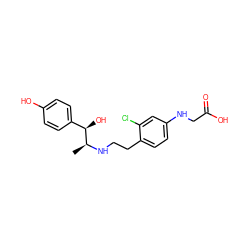 C[C@H](NCCc1ccc(NCC(=O)O)cc1Cl)[C@H](O)c1ccc(O)cc1 ZINC000011422460