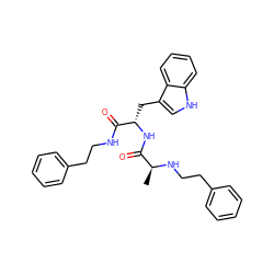 C[C@H](NCCc1ccccc1)C(=O)N[C@@H](Cc1c[nH]c2ccccc12)C(=O)NCCc1ccccc1 ZINC000029557918