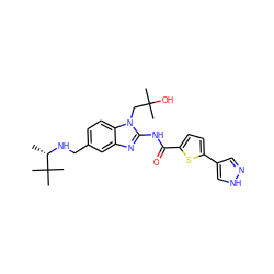 C[C@H](NCc1ccc2c(c1)nc(NC(=O)c1ccc(-c3cn[nH]c3)s1)n2CC(C)(C)O)C(C)(C)C ZINC000040954397