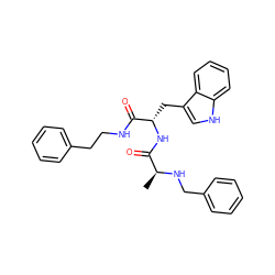 C[C@H](NCc1ccccc1)C(=O)N[C@@H](Cc1c[nH]c2ccccc12)C(=O)NCCc1ccccc1 ZINC000029555001