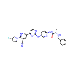 C[C@H](NCc1ccccc1)C(=O)Nc1ccc(Nc2nccc(-c3cnc(N4CC[C@H](F)C4)c(C#N)c3)n2)cn1 ZINC000221245242