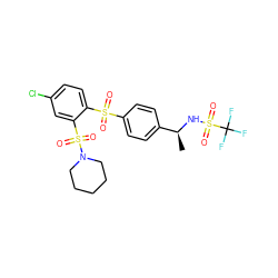 C[C@H](NS(=O)(=O)C(F)(F)F)c1ccc(S(=O)(=O)c2ccc(Cl)cc2S(=O)(=O)N2CCCCC2)cc1 ZINC000028898895