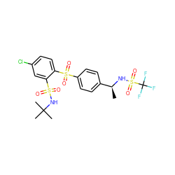 C[C@H](NS(=O)(=O)C(F)(F)F)c1ccc(S(=O)(=O)c2ccc(Cl)cc2S(=O)(=O)NC(C)(C)C)cc1 ZINC000028898890