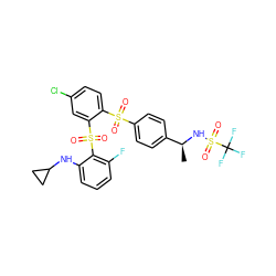 C[C@H](NS(=O)(=O)C(F)(F)F)c1ccc(S(=O)(=O)c2ccc(Cl)cc2S(=O)(=O)c2c(F)cccc2NC2CC2)cc1 ZINC000028898877