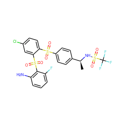 C[C@H](NS(=O)(=O)C(F)(F)F)c1ccc(S(=O)(=O)c2ccc(Cl)cc2S(=O)(=O)c2c(N)cccc2F)cc1 ZINC000028898783