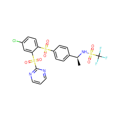 C[C@H](NS(=O)(=O)C(F)(F)F)c1ccc(S(=O)(=O)c2ccc(Cl)cc2S(=O)(=O)c2ncccn2)cc1 ZINC000028898715