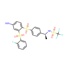 C[C@H](NS(=O)(=O)C(F)(F)F)c1ccc(S(=O)(=O)c2ccc(N)cc2S(=O)(=O)c2ccccc2F)cc1 ZINC000028898543