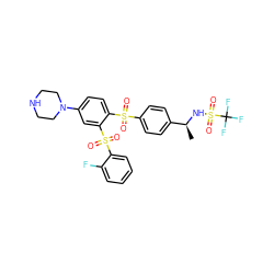 C[C@H](NS(=O)(=O)C(F)(F)F)c1ccc(S(=O)(=O)c2ccc(N3CCNCC3)cc2S(=O)(=O)c2ccccc2F)cc1 ZINC000028898666