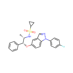 C[C@H](NS(=O)(=O)C1CC1)[C@H](Oc1ccc2c(cnn2-c2ccc(F)cc2)c1)c1ccccc1 ZINC000113774020