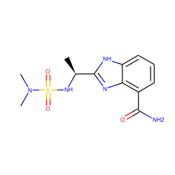 C[C@H](NS(=O)(=O)N(C)C)c1nc2c(C(N)=O)cccc2[nH]1 ZINC000040412510