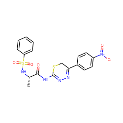 C[C@H](NS(=O)(=O)c1ccccc1)C(=O)NC1=NN=C(c2ccc([N+](=O)[O-])cc2)CS1 ZINC000013864134