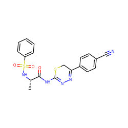 C[C@H](NS(=O)(=O)c1ccccc1)C(=O)NC1=NN=C(c2ccc(C#N)cc2)CS1 ZINC000013864135