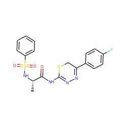 C[C@H](NS(=O)(=O)c1ccccc1)C(=O)NC1=NN=C(c2ccc(F)cc2)CS1 ZINC000013864131